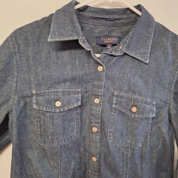 Talbots Western Denim Shirt Button Down Dark Wash Womens 12 Pockets Blue Country - Picture 4 of 10